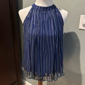 Women’s halter top, royal blue with gold detail stripes and sequin detail